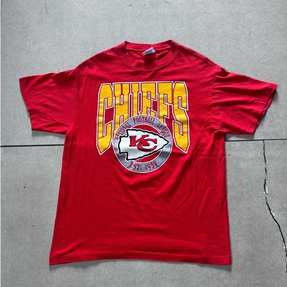 90s Vintage Kansas City Chiefs Trench Red T Shirt Size L